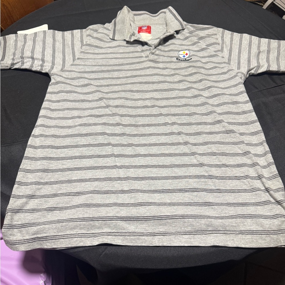 NFL Gray Polo Shirt with Black Stripes